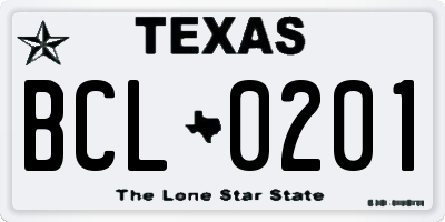 TX license plate BCL0201