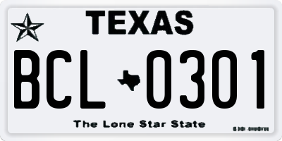 TX license plate BCL0301