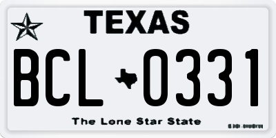 TX license plate BCL0331