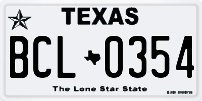 TX license plate BCL0354