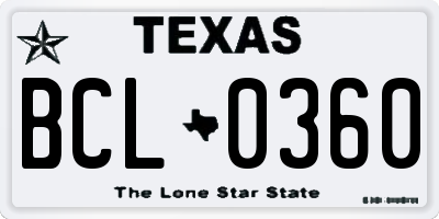 TX license plate BCL0360