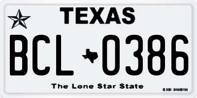 TX license plate BCL0386