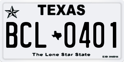 TX license plate BCL0401