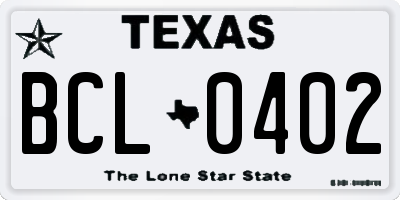 TX license plate BCL0402
