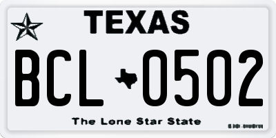 TX license plate BCL0502