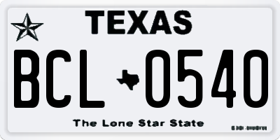 TX license plate BCL0540