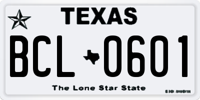 TX license plate BCL0601