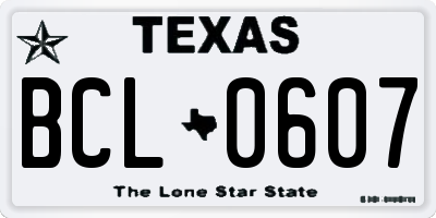 TX license plate BCL0607