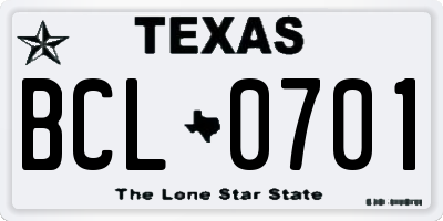 TX license plate BCL0701