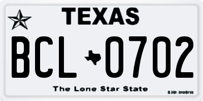 TX license plate BCL0702
