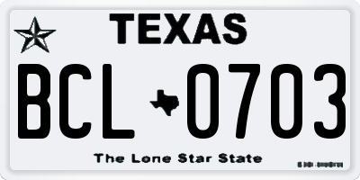TX license plate BCL0703
