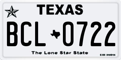 TX license plate BCL0722