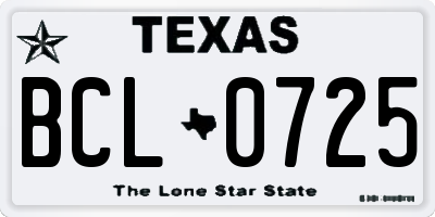 TX license plate BCL0725