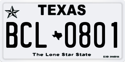 TX license plate BCL0801