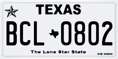 TX license plate BCL0802