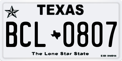 TX license plate BCL0807