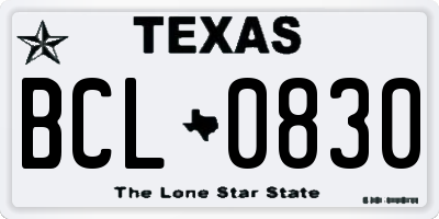TX license plate BCL0830