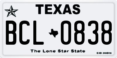 TX license plate BCL0838