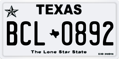 TX license plate BCL0892