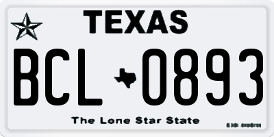 TX license plate BCL0893