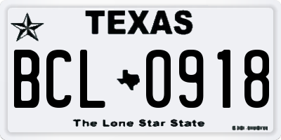 TX license plate BCL0918