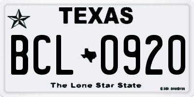 TX license plate BCL0920
