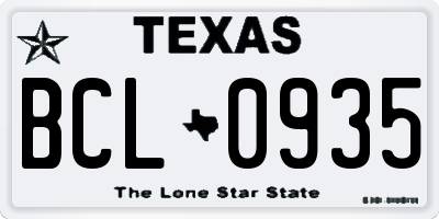 TX license plate BCL0935