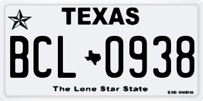TX license plate BCL0938