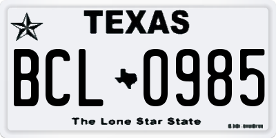 TX license plate BCL0985