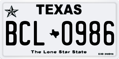 TX license plate BCL0986
