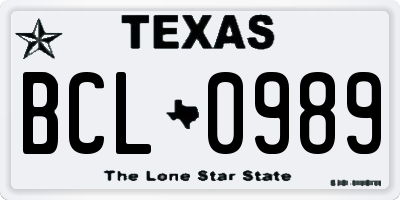 TX license plate BCL0989