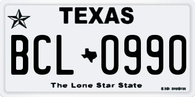 TX license plate BCL0990
