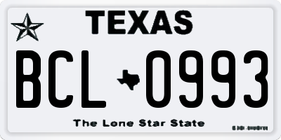 TX license plate BCL0993