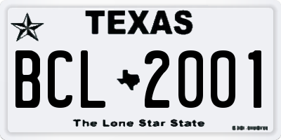 TX license plate BCL2001