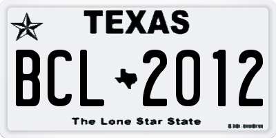 TX license plate BCL2012