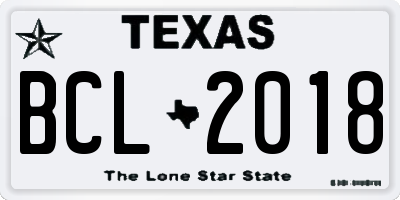 TX license plate BCL2018
