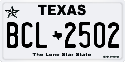 TX license plate BCL2502