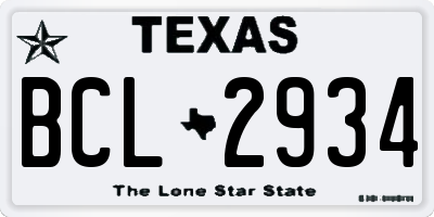 TX license plate BCL2934