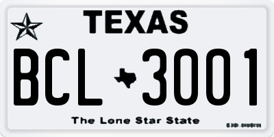 TX license plate BCL3001