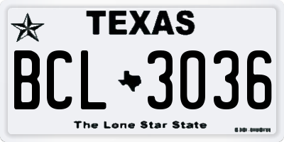 TX license plate BCL3036