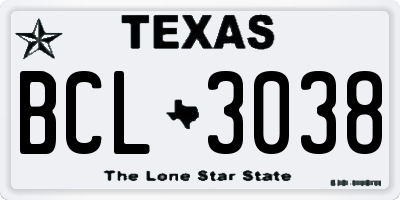 TX license plate BCL3038