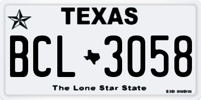 TX license plate BCL3058