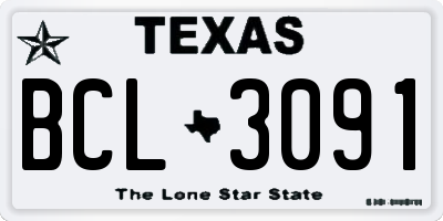 TX license plate BCL3091