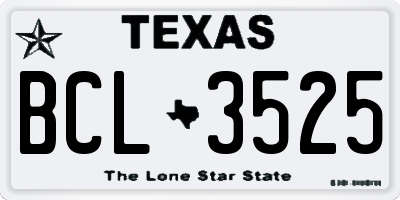 TX license plate BCL3525