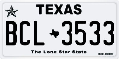 TX license plate BCL3533