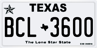 TX license plate BCL3600