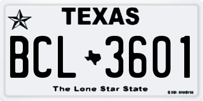 TX license plate BCL3601