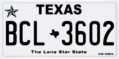 TX license plate BCL3602