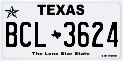 TX license plate BCL3624
