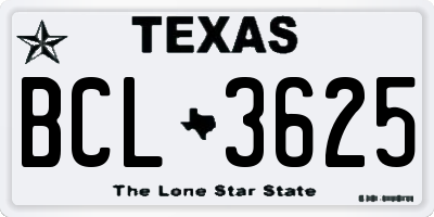 TX license plate BCL3625